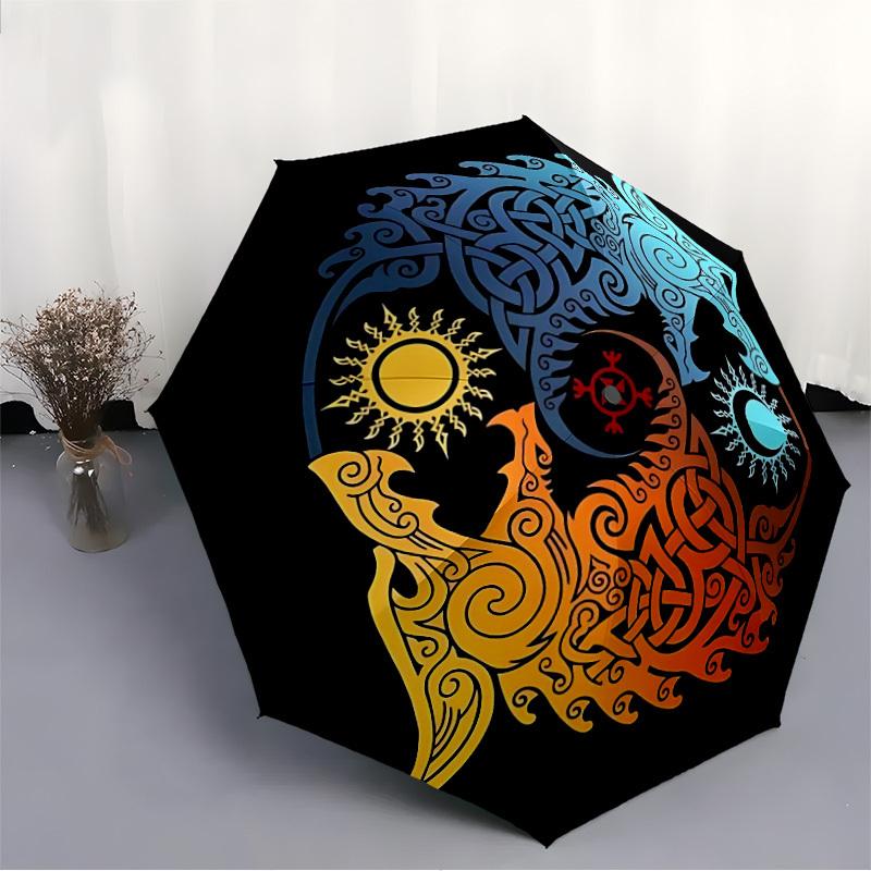 1pc Wolf Moon Automatic Open/Close Umbrella, Windproof, Folding Compact Umbrella with Lightweight Design for Women/Men035