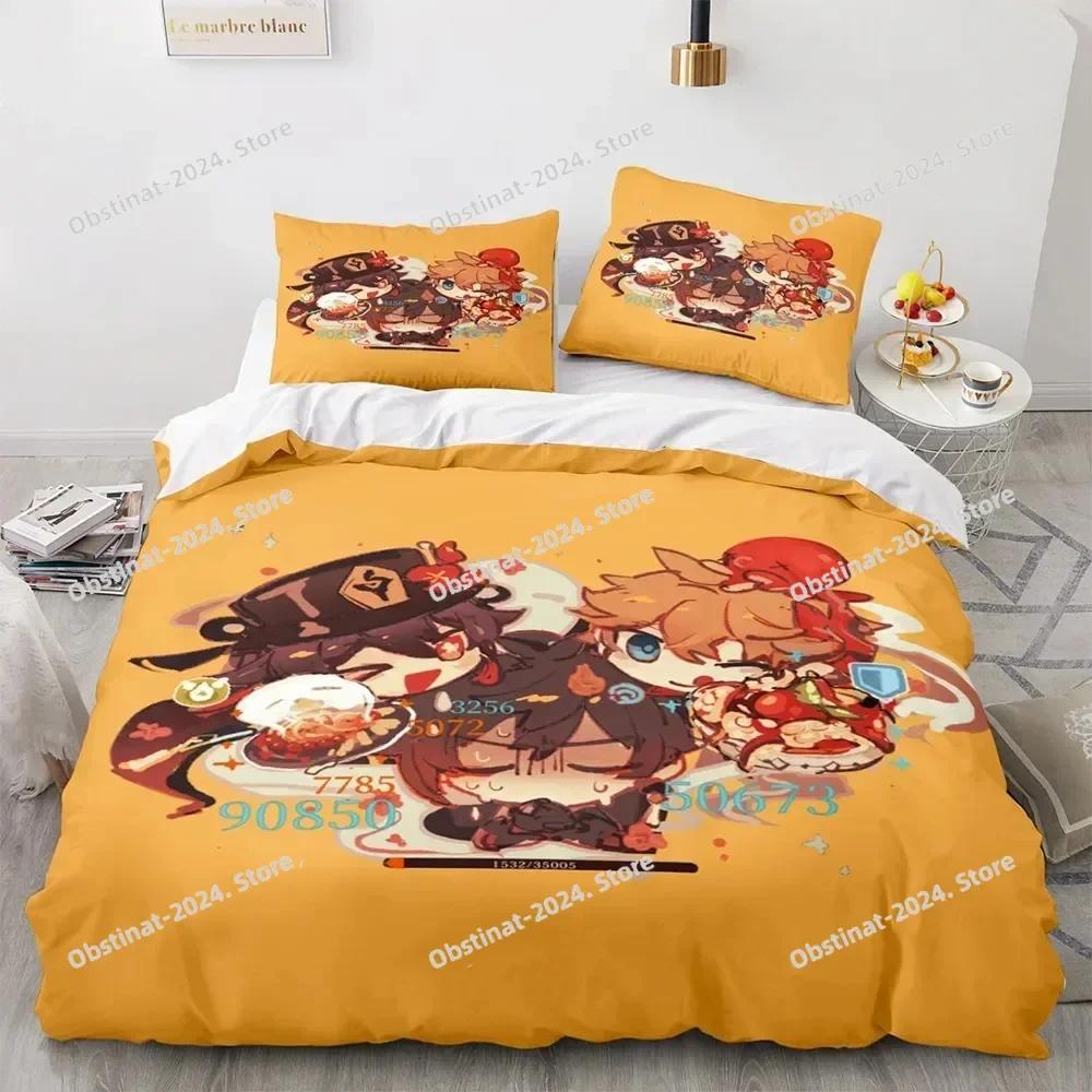 Game Genshin Impact Bedding Set Printed Bed Set With Pillowcase Duvet Cover Soft Single Double Queen Super King Size Kids Adult
