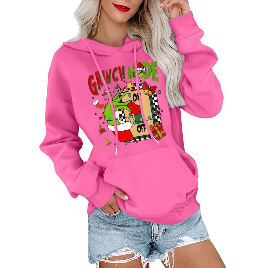 Women's Casual Comfortable Neck Hooded Long Sleeve Christmas Print Warm Sweatshirt