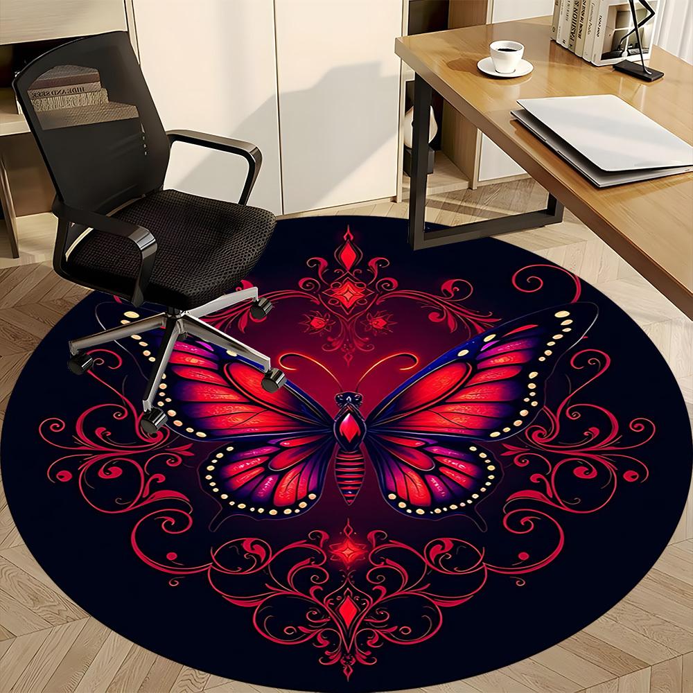 1pc Butterfly Ornament Carpet for Office Non-Slip, Round Carpet, Soft & Comfortable, Carpet for Office, Lightweight Round Floor Mat