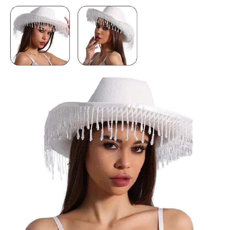Fringed Drop Cowboy Hat Music Festival Hat Birthday Party Headwear Beach Sun Hat