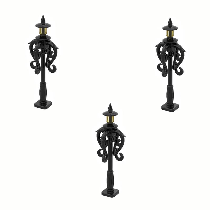 MOC Steine Mittelalter Alchemie Raum Küche Zauberer Trank Bausteine Teufelsquelle Schloss Straßenlaterne Hexen Figuren Szene Schädel