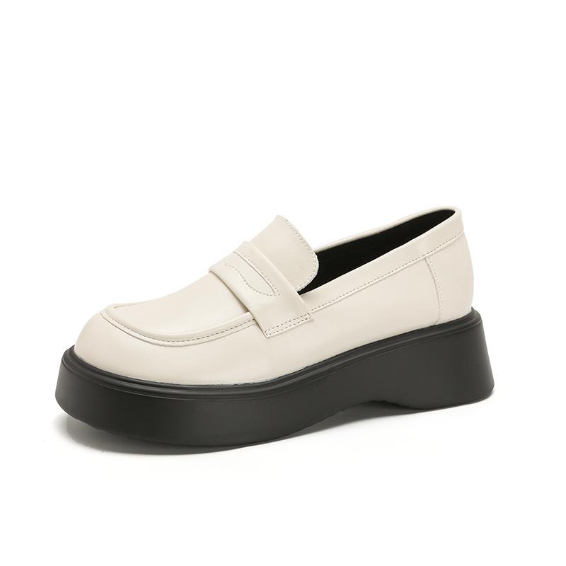 

Женские мокасины на платформе из коровьей кожи, весна-лето 2025 г., новые туфли-буфы, туфли в британском стиле, увеличивающие размер, кожаные туфли небольшого размера 40 абрикосовый