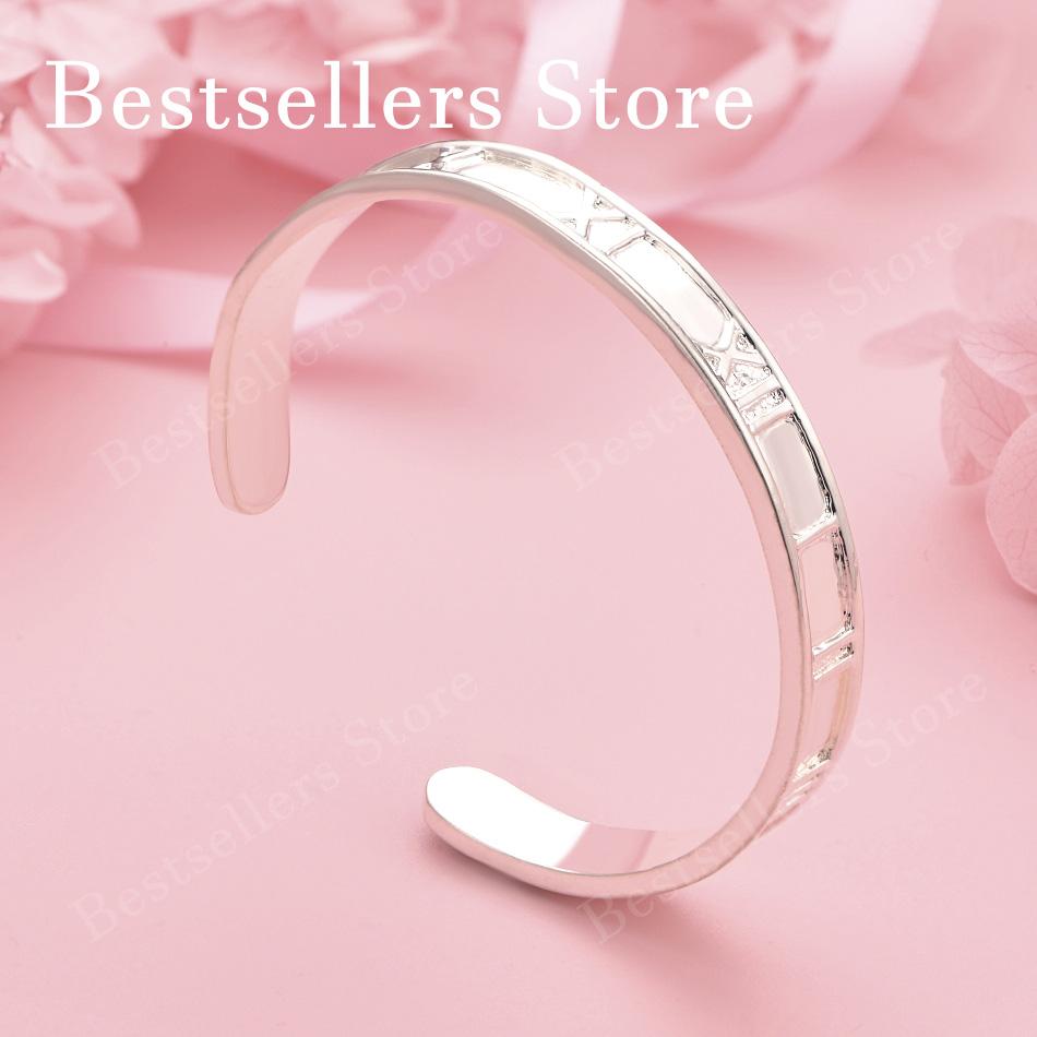 Charming 925 Sterling Silver Classic Roman Pattern Open Bangle for Women, Fashionable Wedding Party Jewelry