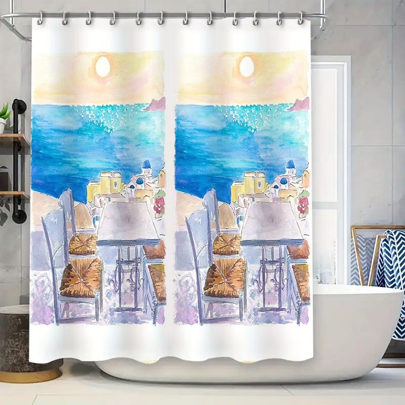 

Coastal Bathroom Decor Beach Shower Curtain Ocean Wave Pattern Seascapes Modern Home Decor Waterproof Fabric Wall Hanging Artist W60H190(CM)-1 Pcs