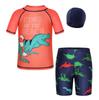 European & American Boys' Dinosaur Print Quick-Dry Sun Protection Swimsuit Set (Swim Shorts + Two Tops)