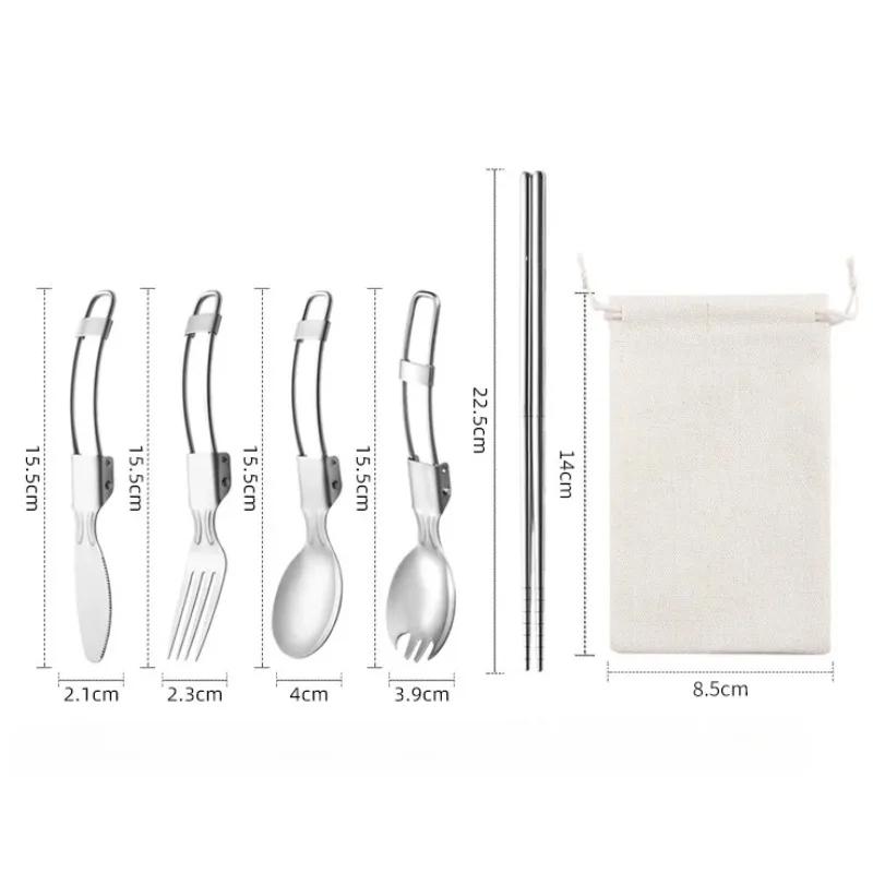 Creative Folding Design Outdoor Portable Picnic Tableware Set Stainless Steel Folding Salad Spoon Fork Chopsticks Kitchen Tools