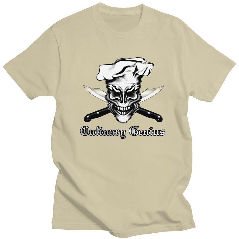 Custom Culinary Genius Skull Chef Tshirts for Men Short Sleeve Casual T Shirt Cooking Pirate Tshirts Slim Fit Pure Cotton Tee