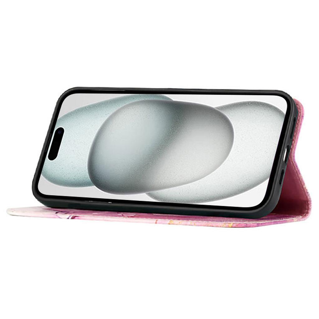 Für iPhone 16 Plus Hülle mit Trageband Marmormuster Leder Handyhülle Kartenhalter