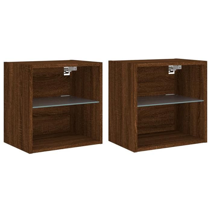 VidaXL Wall-Mounted Bedside Tables with LED Lights 2 Pcs, Floating Bedside Cabinets, Nightstands, Night Cabinets 837077