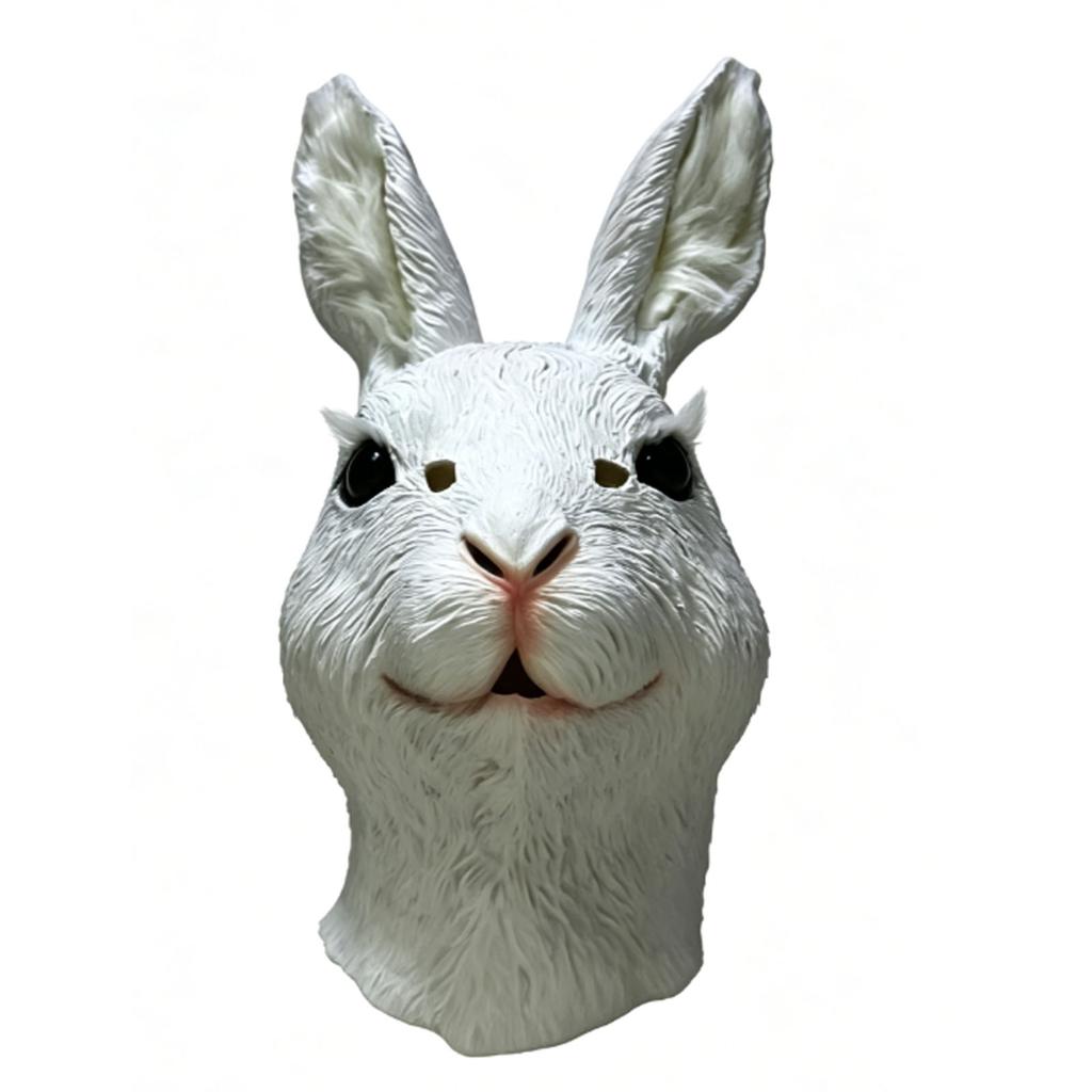Maschera Facciale da Coniglio a Testa Intera in Lattice Testa di Coniglio Spaventosa Maschera Facciale Animale Costume Festivo per Festa Scherzosa Cosplay Bianco
