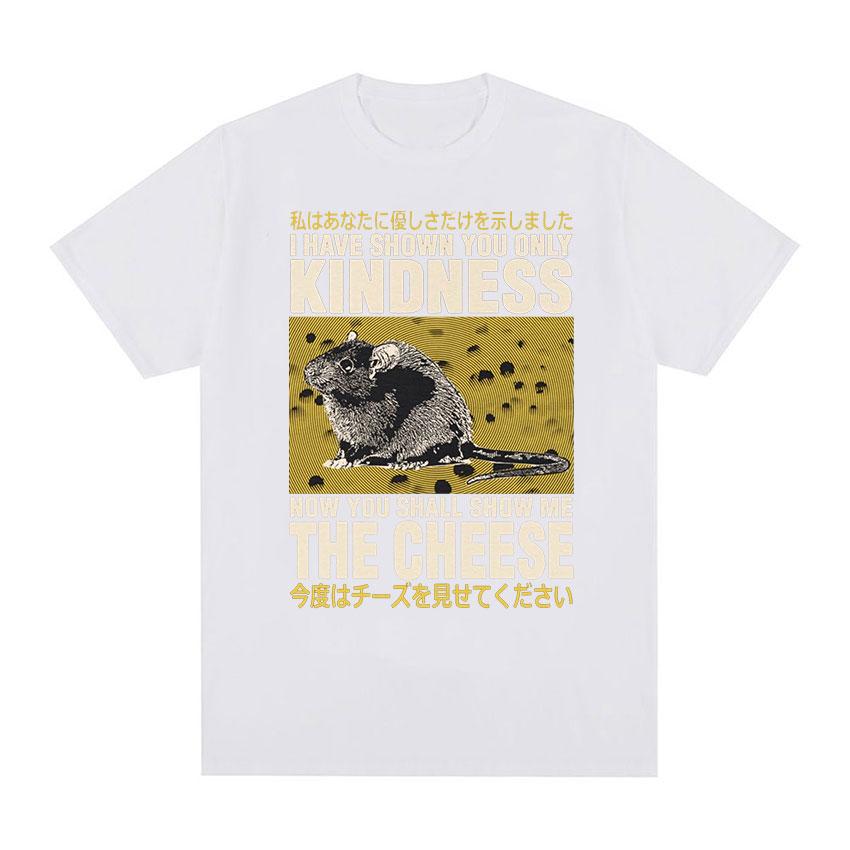 Japanische Ratte Zeig mir den Käse Lustiges Grafik-T-Shirt Unisex Damen Retro Gothic Kleidung T-Shirts Harajuku Übergroßes Baumwoll-T-Shirt
