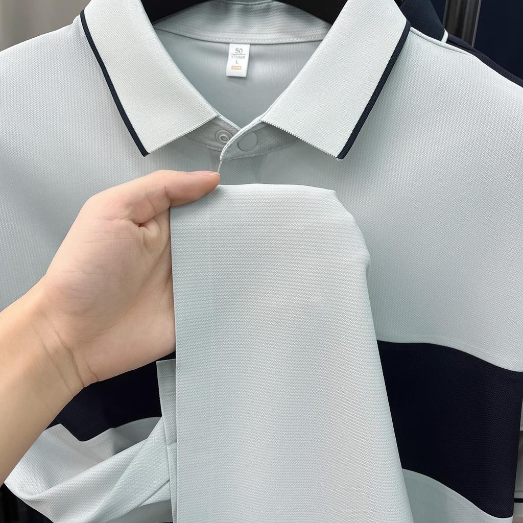 [Jinammonia Cool and High Elasticity] Summer Color Blocked Splicing Men's Flip Collar Casual Polo Shirt