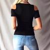 Top da Donna Spalle Scoperte Manica Corta Allacciatura Frontale con Occhielli Vestibilità Aderente Maglietta Casual