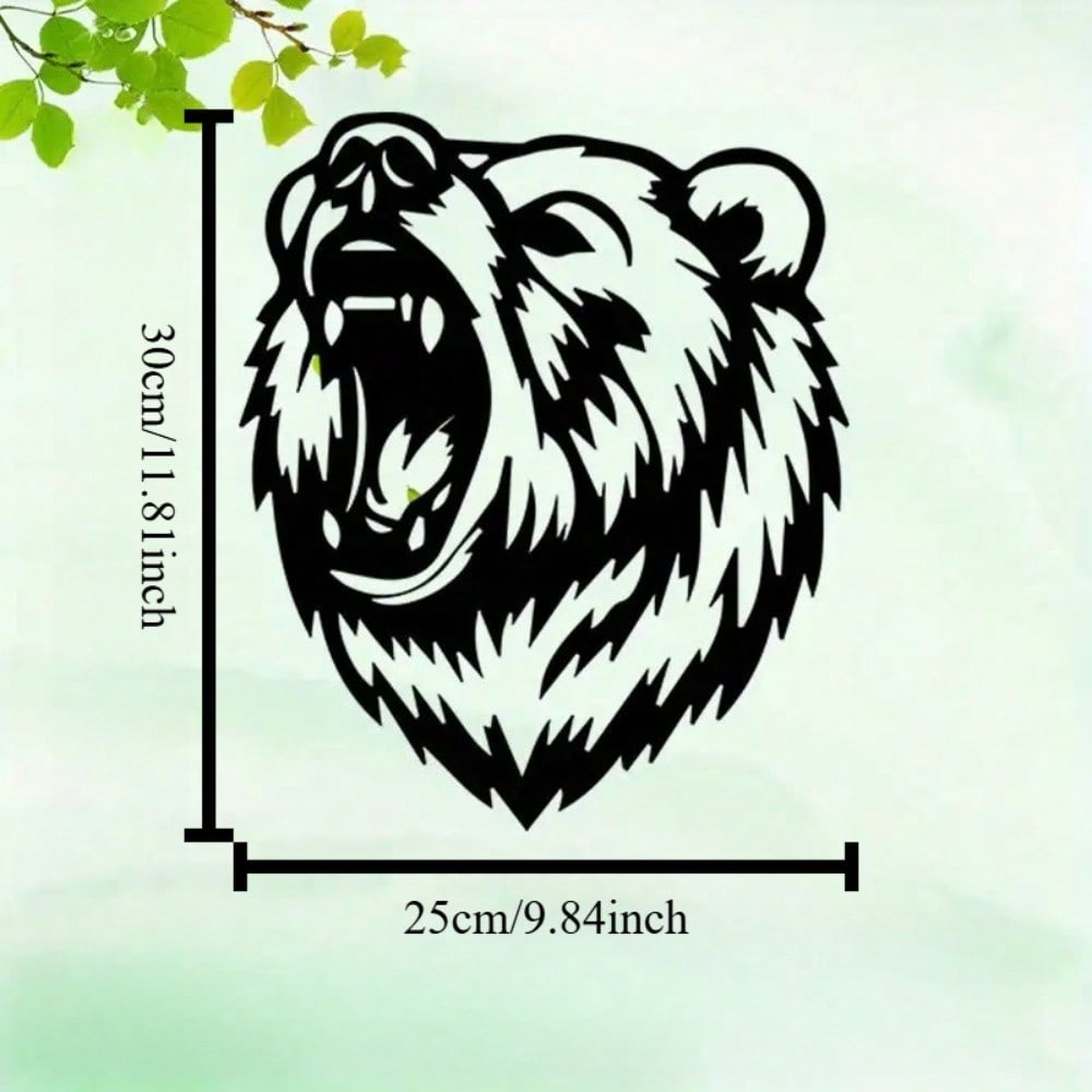 Roaring Bear Metal Wall Art, Rust-Proof Iron Black & White Wild Animal Decor for Indoor Outdoor Cabin