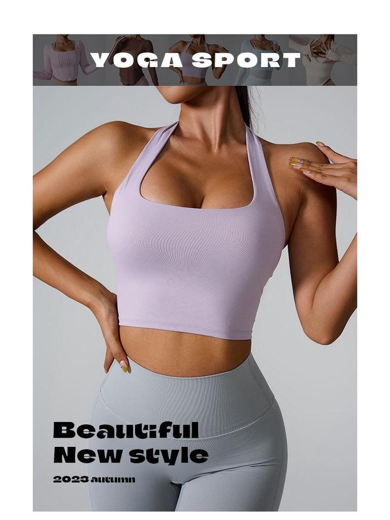Gränsöverskridande sportbehå med halterneck: Godisfärgade Yoga- och Löpningskläder för Fitness