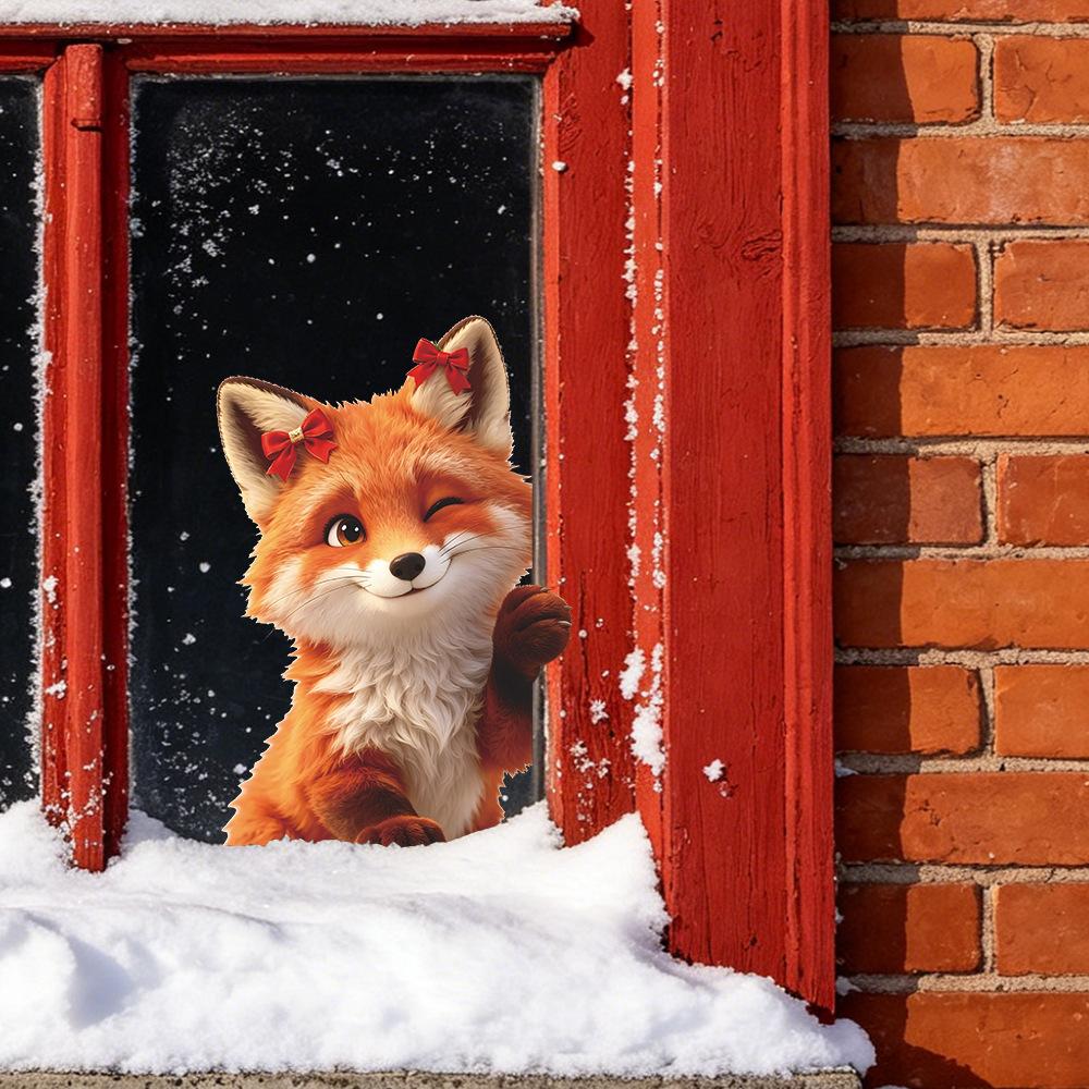 Cartoon Painted Realistic Little Fox Decorative Window Stickers for Beautifying The Glass Window of The Balcony in The Home.