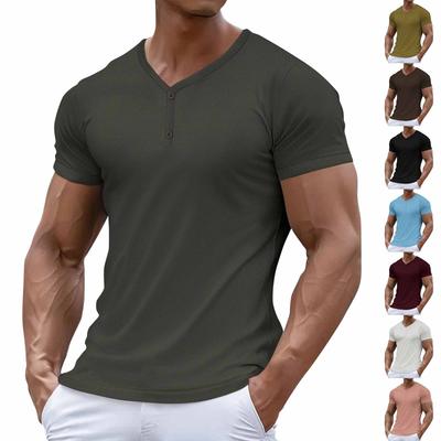 Men's Summer Solid Color Button Collar Short Sleeve Top Men's Casual Fashion Shirt