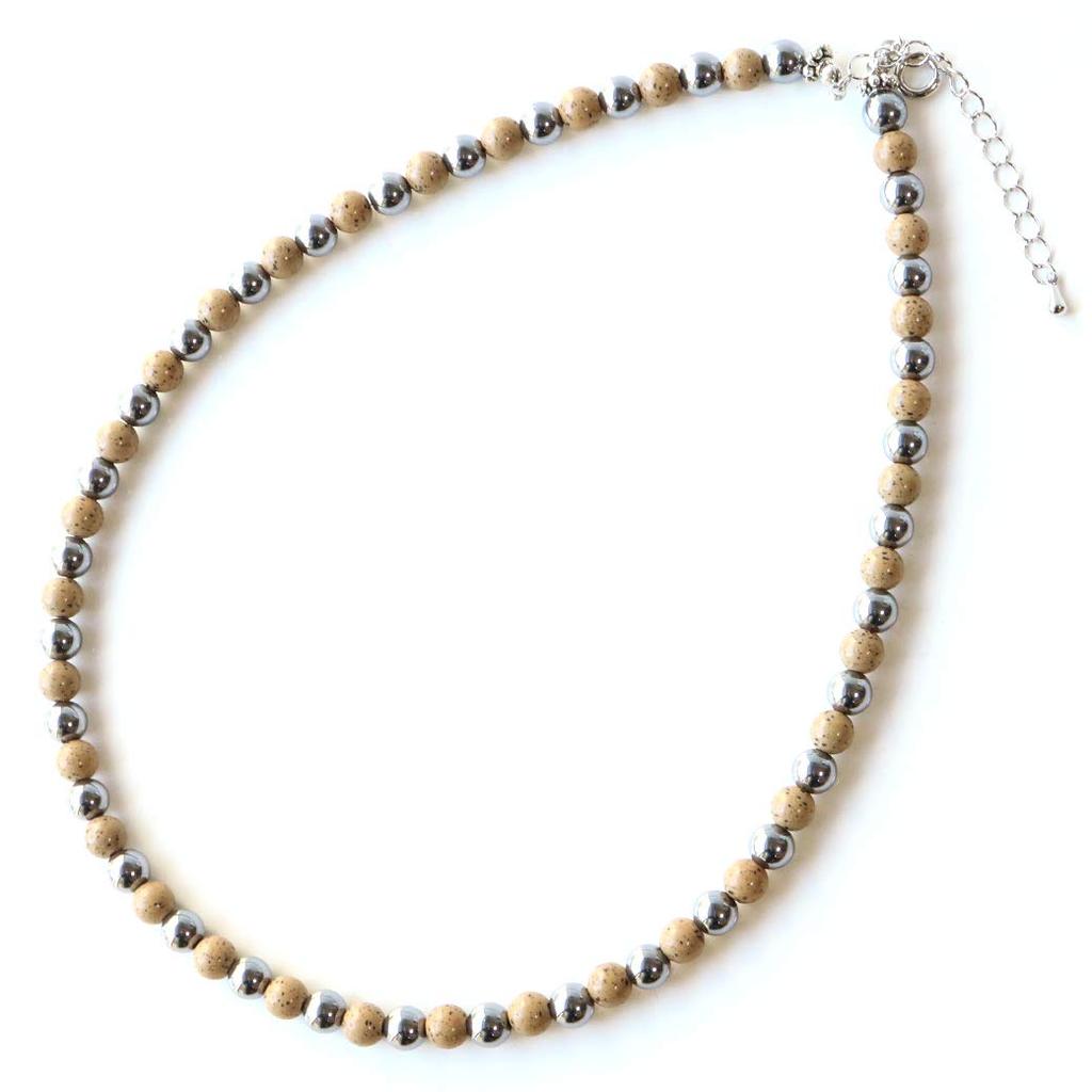 [GOLD STONE] Genuine Terahertz Orange Beitou Stone Necklace, 6mm, Super Far Infrared, Hokutolite, 40cm Long