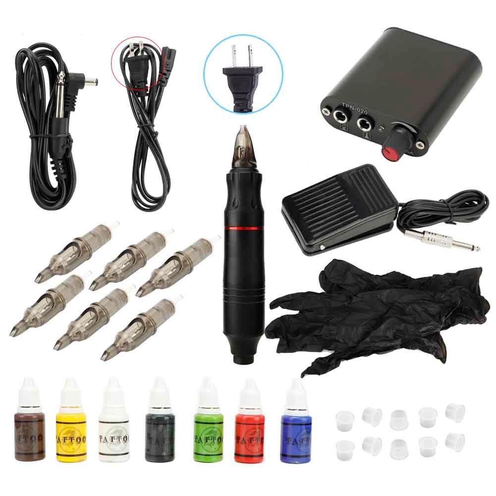 

Набор инструментов для татуировки, набор для тату-машинки, лайнера, шейдера, чернил, иглы для татуировки, набор аксессуаров (Золото ) US Plug чёрный