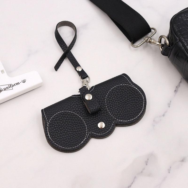 

1 шт. Чехол для очков с тиснением личи, Милый подвесной чехол из ПУ кожи для солнцезащитных очков и очков для чтения, Портативный дорожный держатель для очков чёрный