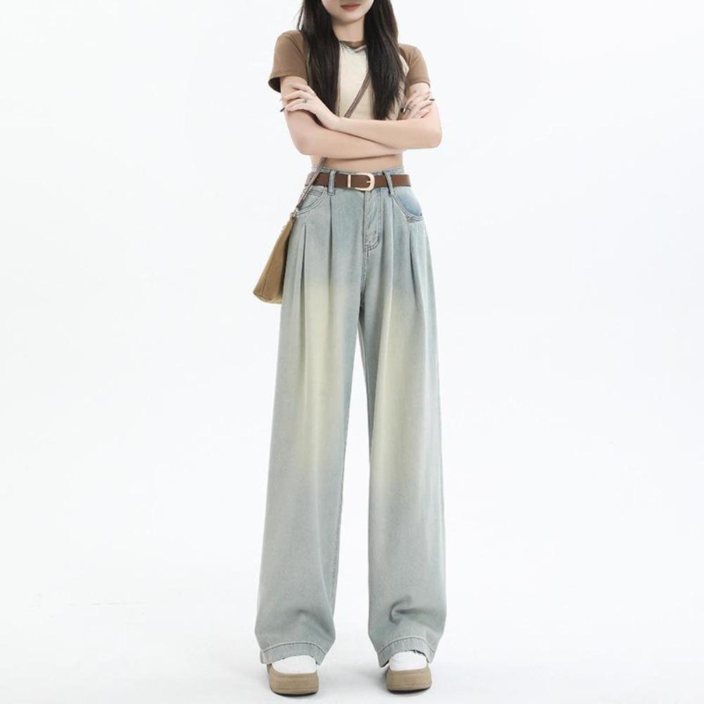 Women Harajuku High Waist Straight Jeans Streetwear Fashion Casual Denim Pants Women Wide Leg Solid Color Jeans