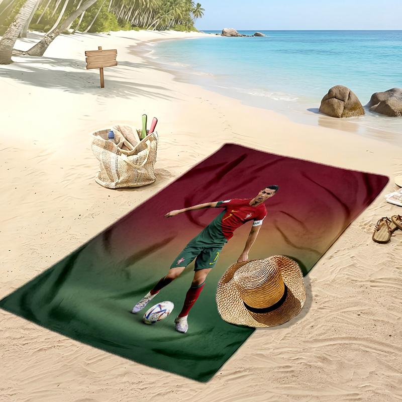 Cristiano Ronaldo Aufdruck Strandtuch Schnelltrocknend Super Saugfähig Weiches Badetuch zum Schwimmen Strand Reisen Fan Souvenir Geschenk
