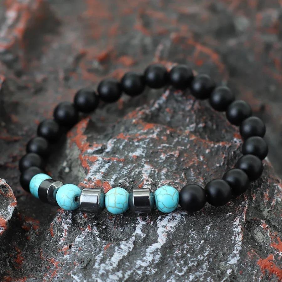 Unique Natural Colourful Stone Bracelet Men 8mm Howlite Tiger Eyes Hematite Beads Energy Bangles Meditation Leisure Homme Joias