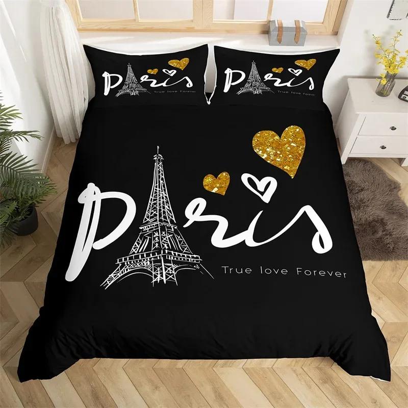 Eiffel Tower Duvet Cover Set Twin King Size Paris Tower Comforter Cover Microfiber Flower Butterfly Bedding Set For Girls Teens