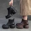 Johnature Plush Warm Thick Soled Short Boots Genuine Leather Round Toe Versatile Comfortable Women's Shoes