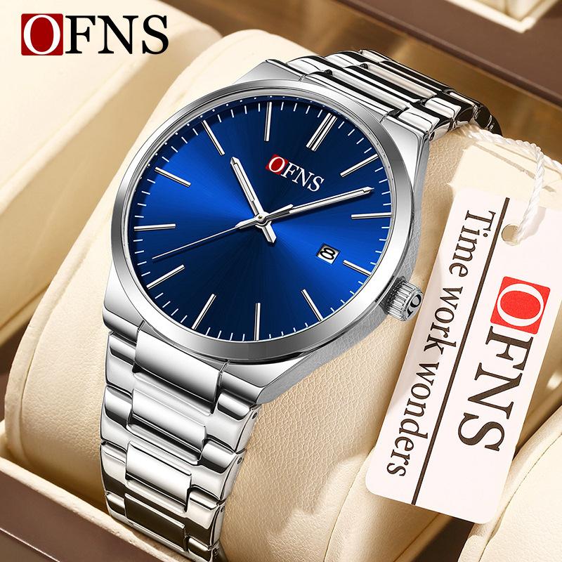 Fashion Mens Womens Watch Outdoor Sports Business Stainless Steel Man Watch Luminous Blue Dial Calendar Quartz Watches for Men+Box