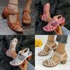 Womens Open Toe Chunky Heels Sandals With Pu Upper And Rubber Sole For Summer Casual Wear