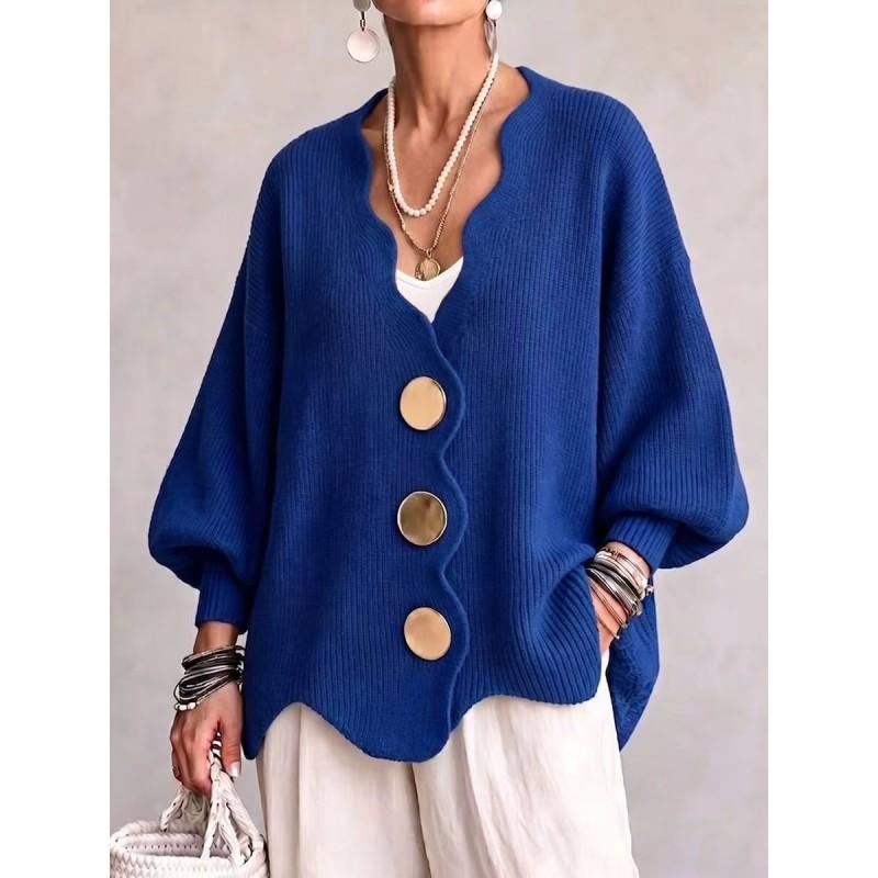Womens V Neck Knit Cardigan Retro Loose Fit Sweater Fall Winter Outerwear