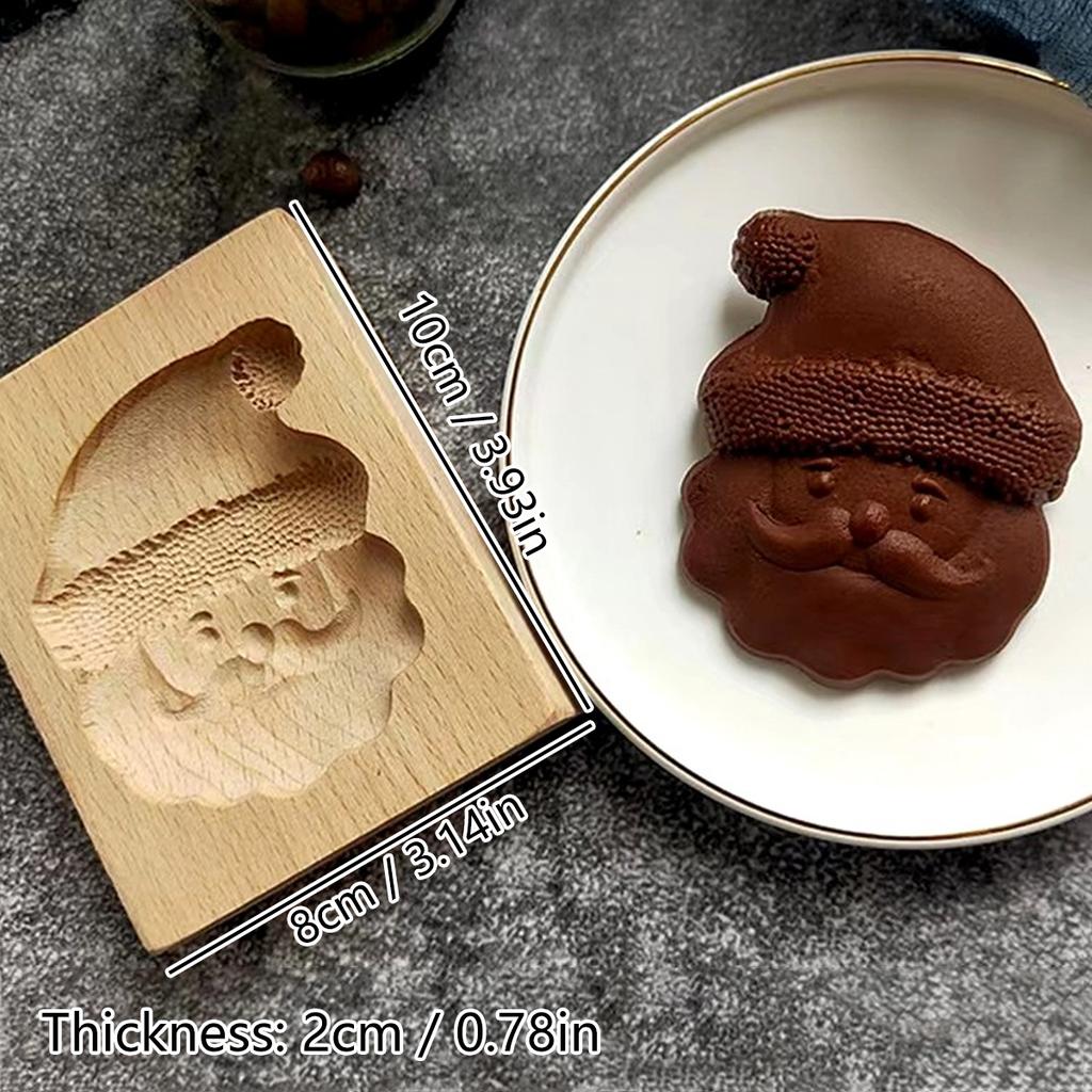 Wooden Cookie Molds for Christmas, DIY 3D Engraved Embossed Biscuit Cutter Moulds, Xmas Tree Snowflake Santa Claus Gingerbread