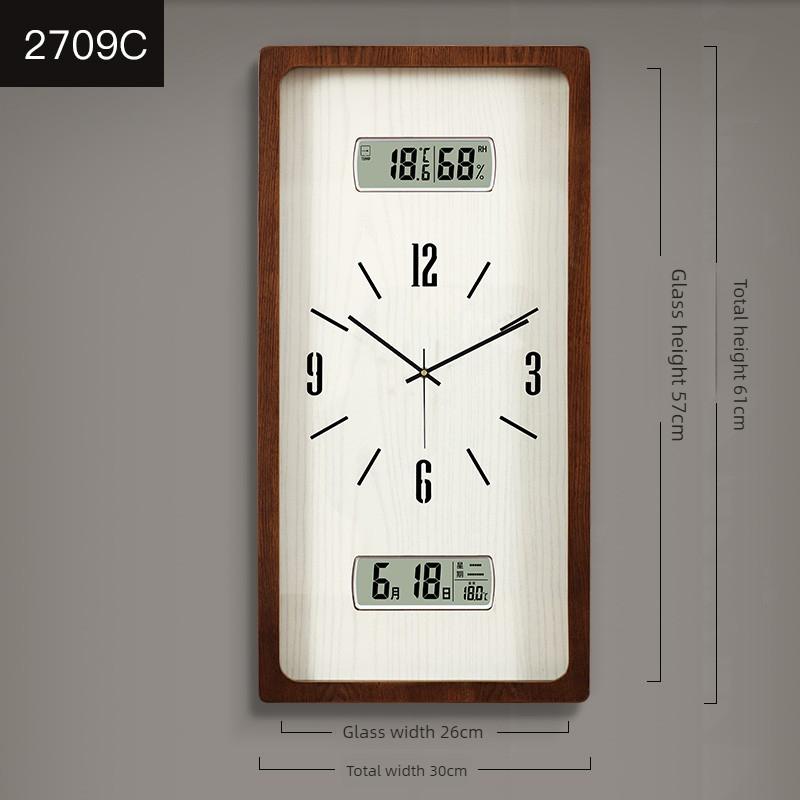 Wall Clock New Chinese Solid Wood Living Room Rectangular Home Bedroom Simple Atmosphere Silent Wall Clock Home Decor