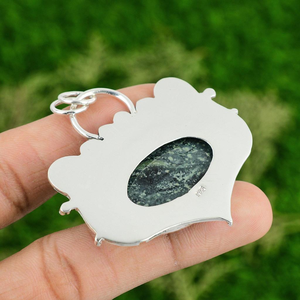 Oval Natural Kambaba Jasper Birthday Bezel Engagement Unique Pendant 925 Silver