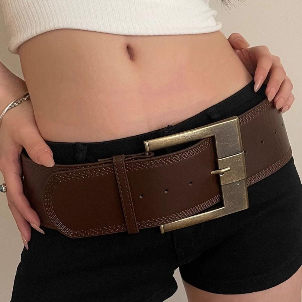 Trendy Pin Buckle Waistband Versatile Grunge Sashes Waistband Retro Leather Wide Belt  Gifts