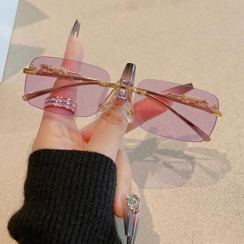 New Frameless Square Sunglasses Fashion Metal Sun Glasses Women Personalized Eyewear Outdoor Travel Gafas de sol