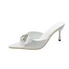 Satin light luxury high-heeled slippers women's summer new rhinestone pointed one-word drag temperament sexy high-heeled sandals