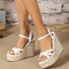 Bohemian Hemp Rope High Heel Wedge Sandals - Cross Strap, Plus Size, Summer Resort Style