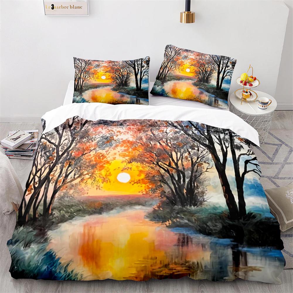 Oil Painting Duvet Cover Set Colorful Paint Of Flowers Cloud For Kids Boys Teen Decorative Polyester Bedding Set With Pillowcase