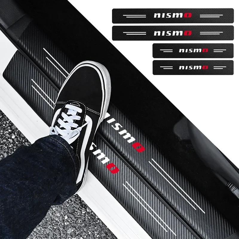 4Pc Carbon Fiber Car Door Sill Threshold Protector Logo Stickers For Nissan Nismo Note Armada Pulsar Pathfinder X-Trail Qashqai