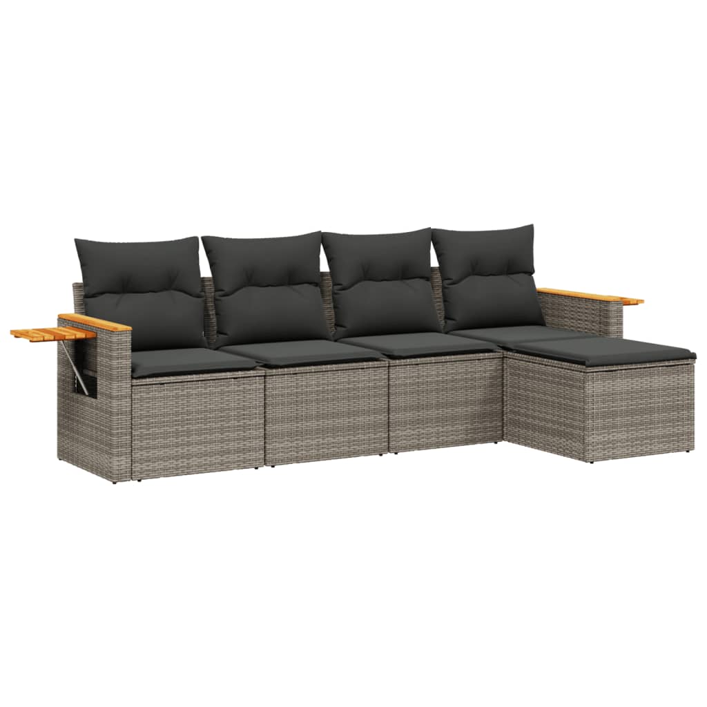5 Piece Grey Outdoor Sofa Set with Cushions Poly Rattan