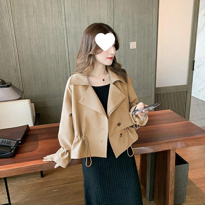 

Женский тренч на кулиске в корейском стиле - Осенний однотонный, Универсальная короткая верхняя одежда, Приталенный крой для невысоких L for 110-125 jin светло-коричневого