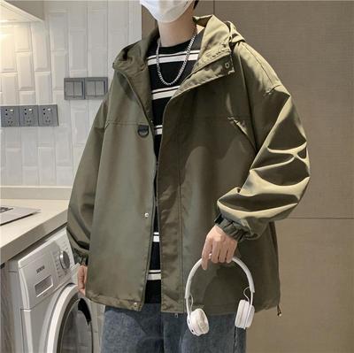 Men's Retro Baseball Jacket: Hooded, Loose-Fit, Casual, Solid Color for Spring/Autumn