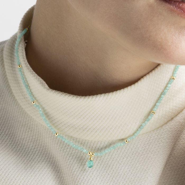 Collier - Athat - Alliage Plaqué Or Jaune 18 Carats - Taille Unique - Vert - Amazonite