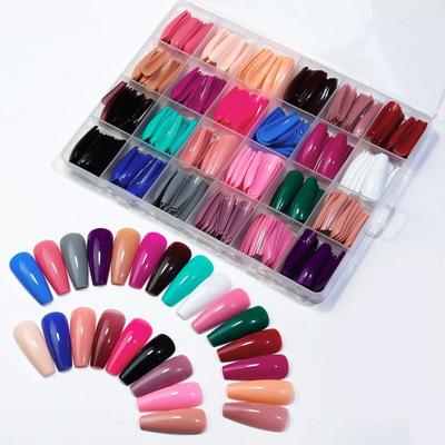 576pcs/Box False Nails 24 Different Design Acrylic Press On Nails Coffin Nails Colored Fake Nail Tips for Nail Art Manicure Tool