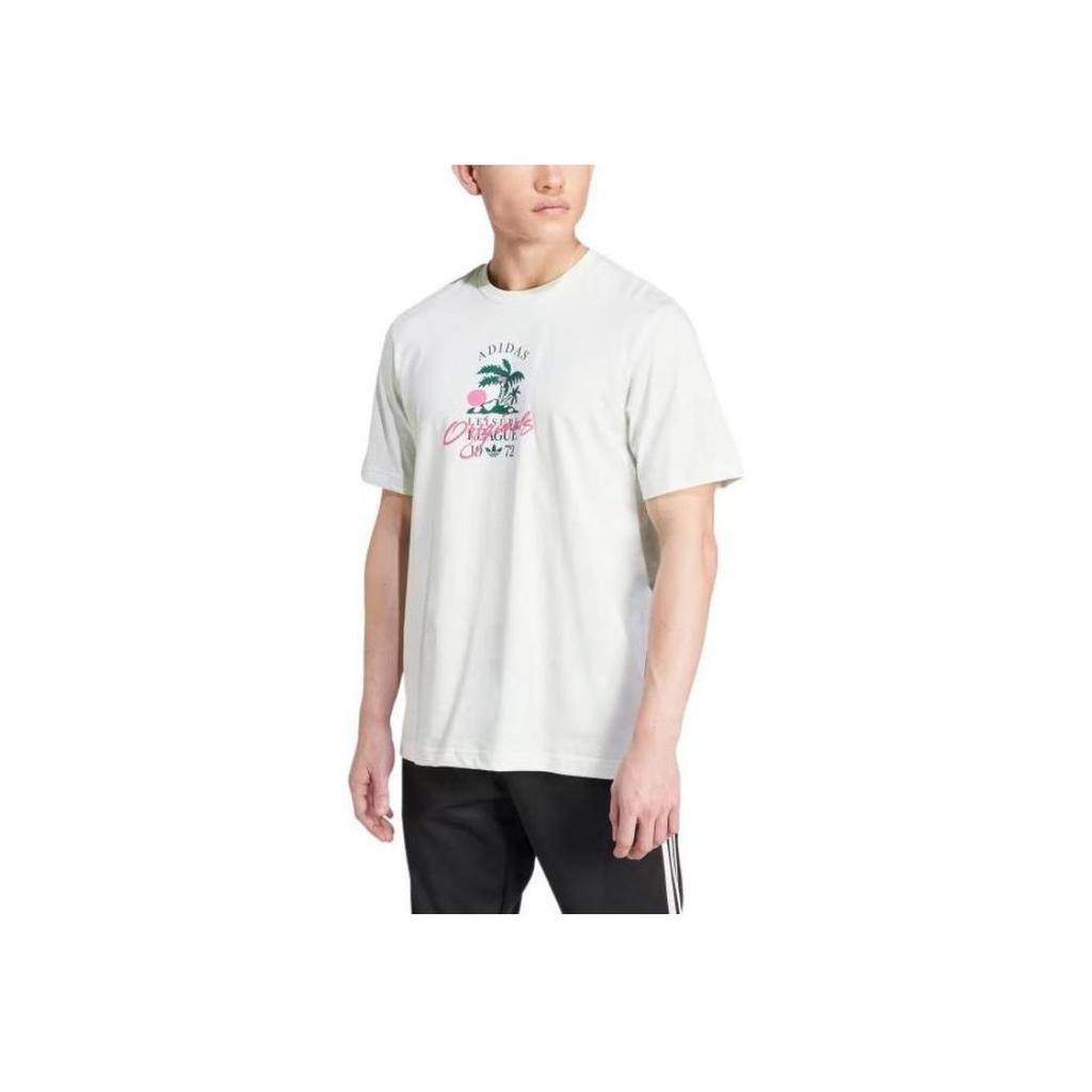 Adidas Originals Leisure League Graphic Print Crew Neck Short Sleeve T-Shirt Unisex Tops Crystal Emerald JD6342