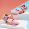 2026 Spring Winter Girls' Rhinestone Flower High Heels - Children's Leather Shoes