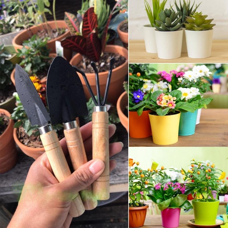 Horticultural Gardening Hand Tool Set of 3 with Metal Shovel Trowel and Rakes Suitable for Home Garden and Balcony Plant